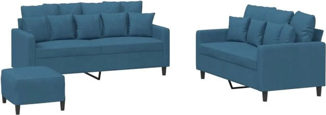 vidaXL 3-teilige Sofagarnitur aus Samt mit Kissen in Blau - Bild 1