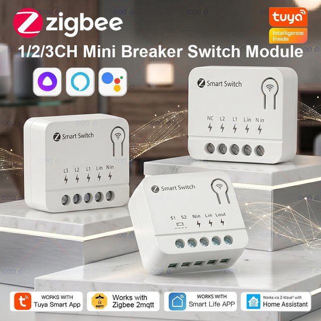Coolo Tuya ZigBee Mini Smart Schalter DIY Lichtschalter-Modul in Weiß für Alexa und Google Home (1/2/3-fach) - Bild 1