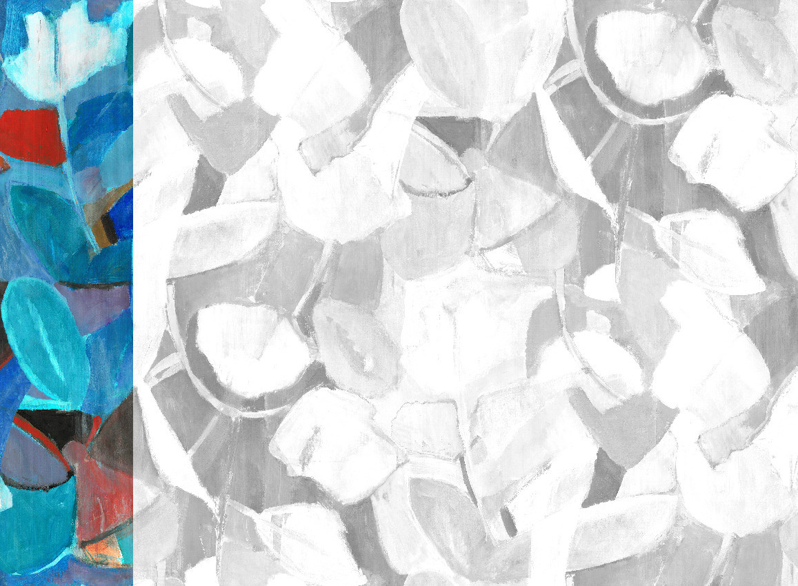 Jannelli & Volpi Mural Siwa Blue Red Panel 1 Wandgestaltung mit floralem Muster in Blau und Rot - Bild 1