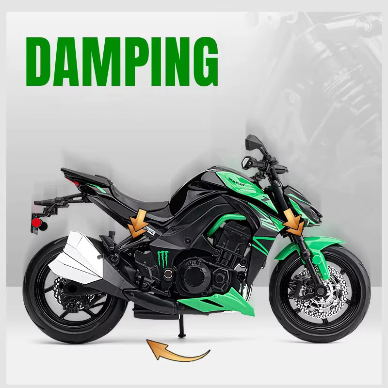 MAKEDA Kawasaki Ninja Z1000 Motorrad Modell, 1:12, Metall, Grün, mit Sound und Licht - Bild 4