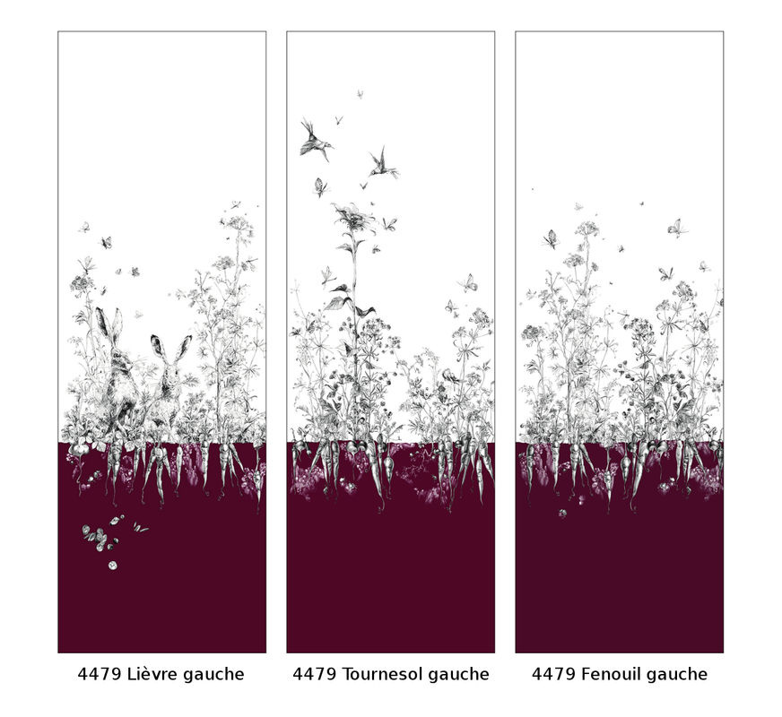 Edmond Petit Tapete Tournesol gauche in Aubergine/Lila mit floralem und botanischem Design aus Vlies - Bild 2