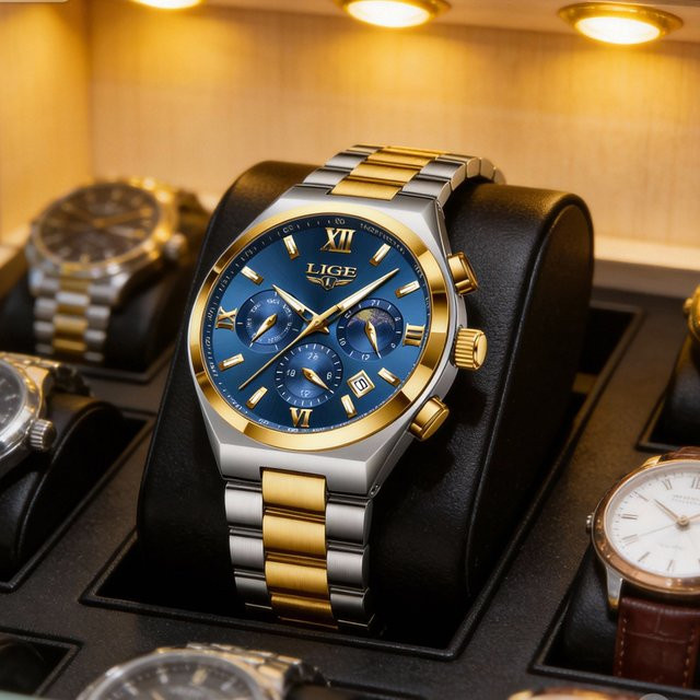 LIGE Armbanduhr Chronograph, Quarz, Edelstahl, Blau, Herren - Bild 1