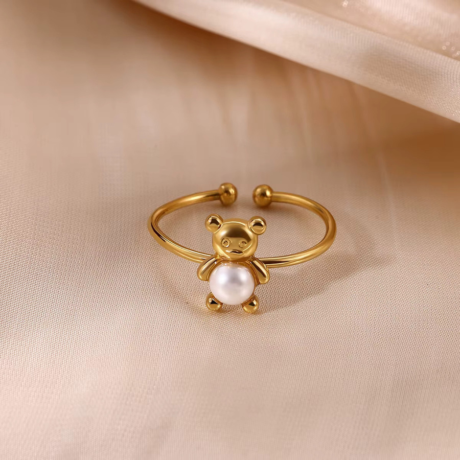 ETCAVCE Bären-Ring, Edelstahl, Gold, Perle, Damen - Bild 1
