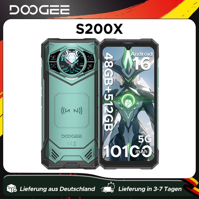 DOOGEE S200 X 5G Outdoor-Smartphone in Schwarz mit 6,72 Zoll Display, Dimensity 7050, 1,32 Zoll AMOLED Rückdisplay, 12GB RAM und 512GB Speicher sowie 10100mAh Akku - Bild 1