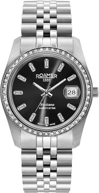 Roamer Damenuhr, Edelstahl, Quarz, Schwarz, 34 mm, Diamantbesetzt - Bild 1