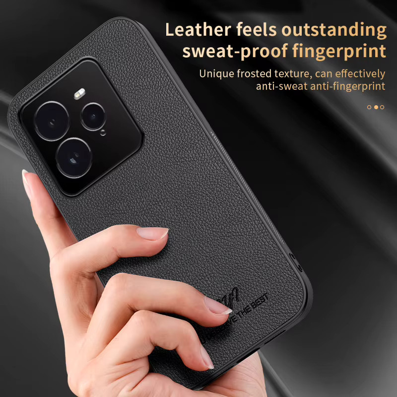 Matte Silikonhülle mit Litschi-Textur aus Leder für Realme GT7 Pro GT8 Pro GT 7T GT 6T GT6 GT7 Global in Schwarz - Bild 2