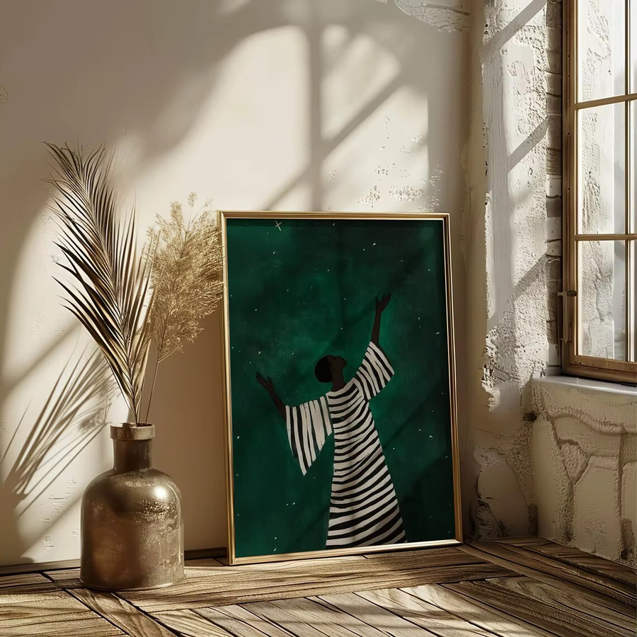 Himmelswelt-Wandkunst von SHENCHEN – Moderner Sternenhimmel-Druck in Schwarz und Tiefgrün auf Papier - Bild 4