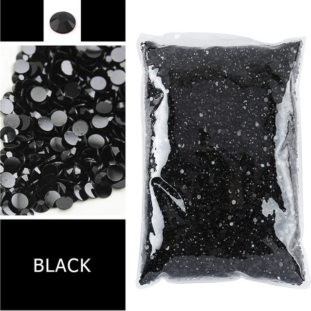 QIAO Harz-Strass-Steine in Schwarz, runde Glas-Kristalle mit flacher Rückseite für DIY-Bastelarbeiten, 2-5 mm - Bild 1
