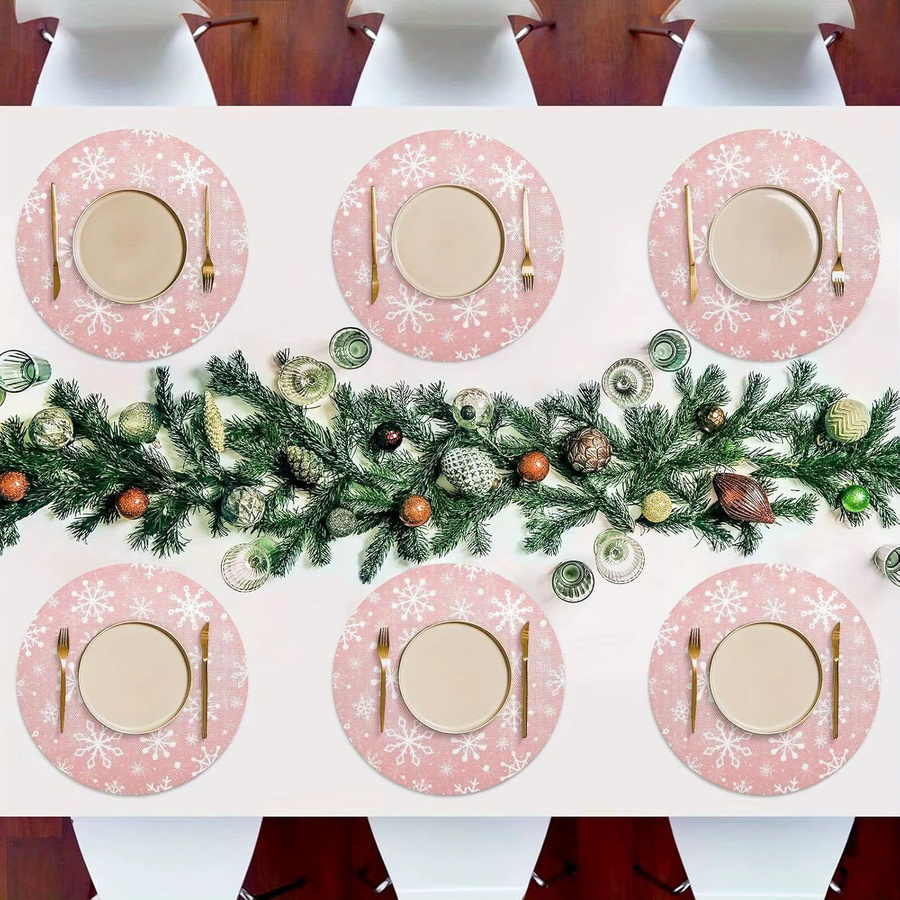 VIKAMA Tischsets mit Schneeflocken-Design in Rosa für Weihnachtsfeiern und Tischdekoration - Bild 2