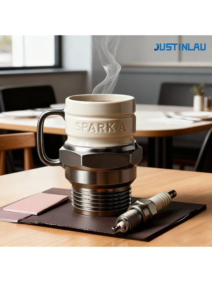 JUSTINLAU Kaffeebecher aus Edelstahl im Zündkerzen-Design, Weiß, 300 ml - Bild 7