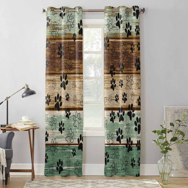 Super Six Retro Fenstervorhang mit Tier-Grafik in Braun, halbtransparent, Breite: 135 cm, Höhe: 60 cm - Bild 1