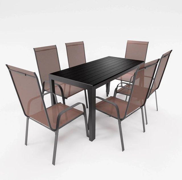 Lex Gartenmöbel Set aus Aluminium mit 7-teiliger Essgruppe inklusive 6 Stapelsesseln in Schokobraun - Bild 1