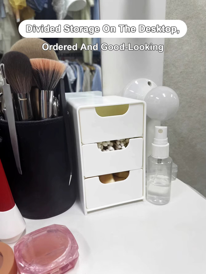 Mini-Desktop-Aufbewahrungsbox in Schubladen-Optik für Nagelwerkzeuge und Schmuck, 3-lagig, Weiß, B/T/H: 13,0 x 7,8 x 0 cm - Bild 2