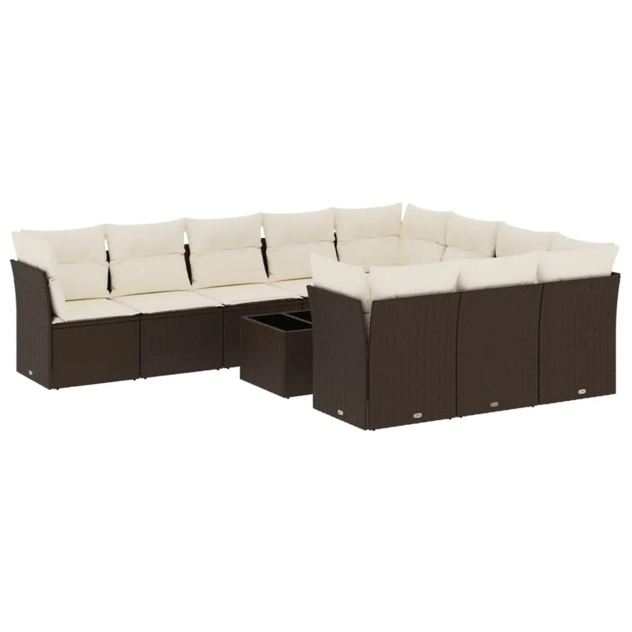 vidaXL 11-tlg. Garten-Sofagarnitur in U-Form aus braunem Polyrattan mit Kissen und pulverbeschichtetem Stahlgestell - Bild 2