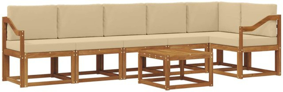Modernes 7-teiliges Outdoor-Sofagarnitur Loungemöbel Set aus Akazie mit Kissen von vidaXL in Natur und Beige - Bild 1