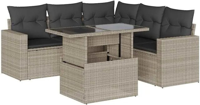 vidaXL 6-teilige Garten-Sofagarnitur aus Poly-Rattan mit Kissen in Hellgrau - Bild 1