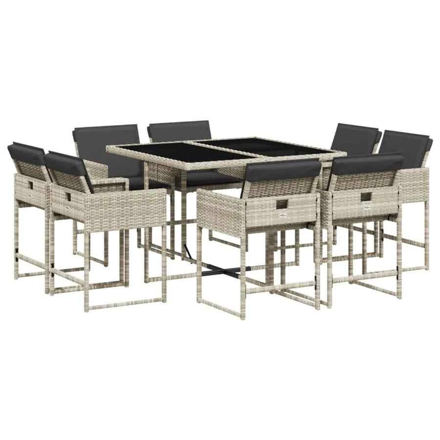 vidaXL 9-teilige Garten-Essgruppe aus Polyrattan mit Kissen in Anthrazit und Hellgrau - Bild 2