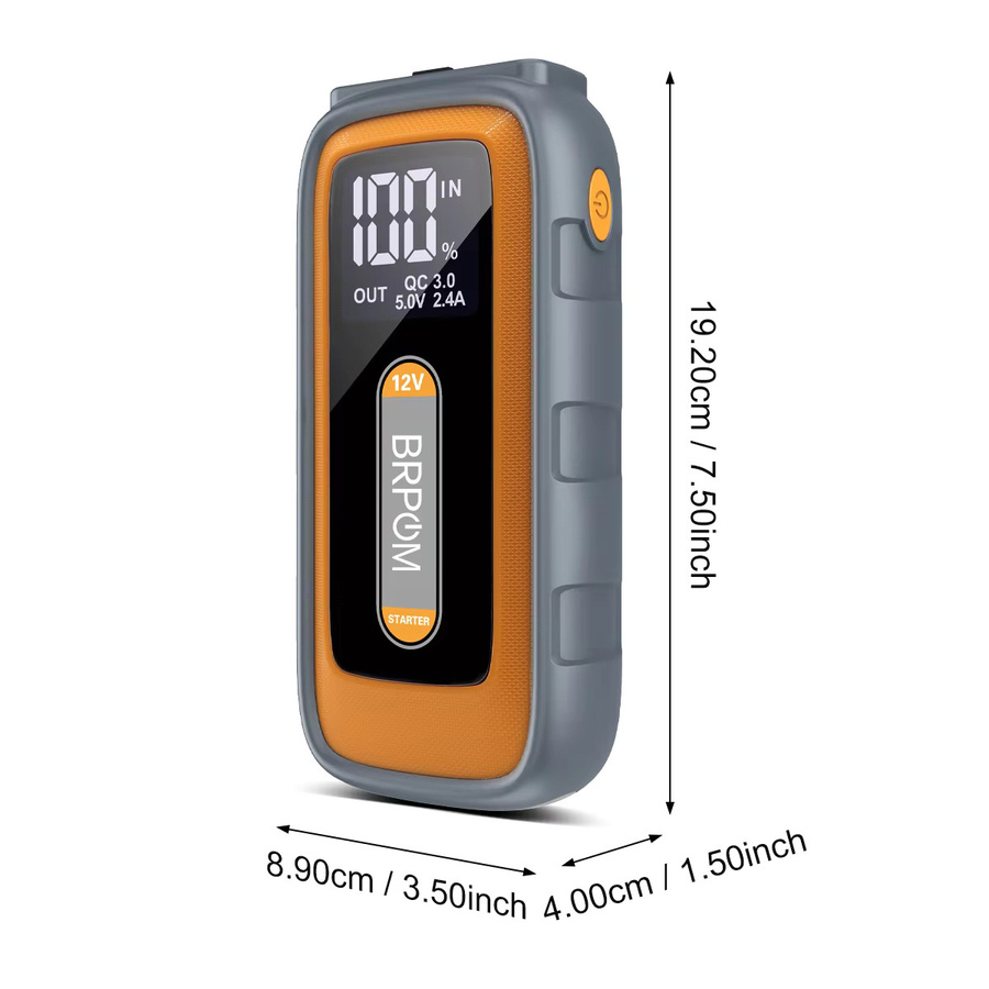 BRPOM Auto-Notstartgerät mit 26800mAh und 6000A Spitzenleistung, 12V Batterieladegerät und Starterbox mit Display und Notlicht sowie Powerbank Funktion - Bild 7