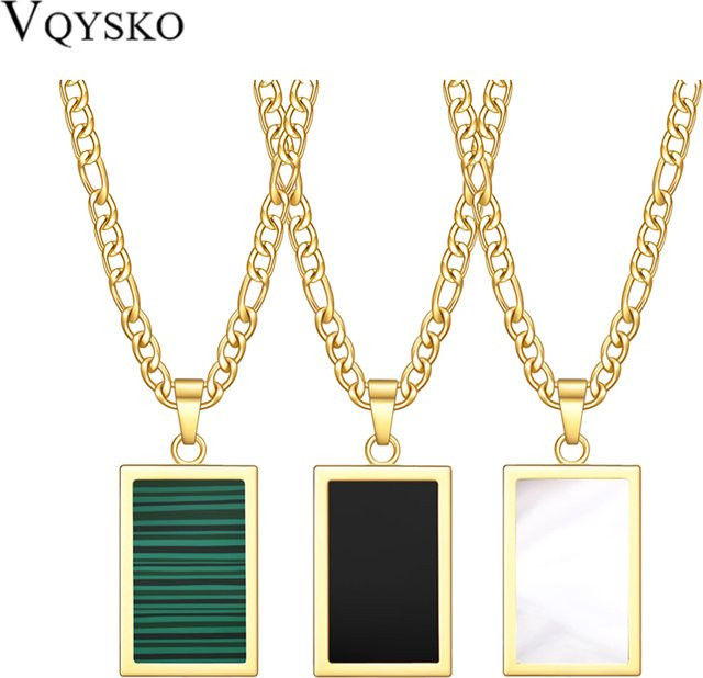 VQYSKO Halskette Edelstahl, Türkis Achat Muschel Anhänger, Gold, Unisex - Bild 1