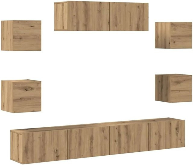 vidaXL 7-teiliges TV-Schrank-Set zur Wandmontage in Artisan-Eiche, Braun, Holzwerkstoff - Bild 1