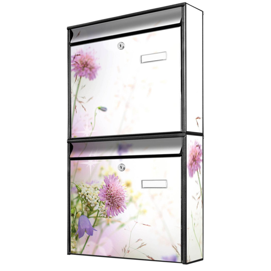 banjado Burg Wächter Briefkastenanlage für Mehrfamilienhäuser, schwarz, Motiv Wiese Blumen, B/H/T: 36,2 x 64,5 x 10 cm - Bild 1