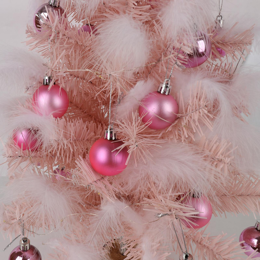 KONNWEI Weihnachtsbaum DIY-Set mit hellen matten Kugeln, kleinem Hut und Lampe als Tischbaumdekoration in Rosa, Höhe: 60 cm - Bild 2