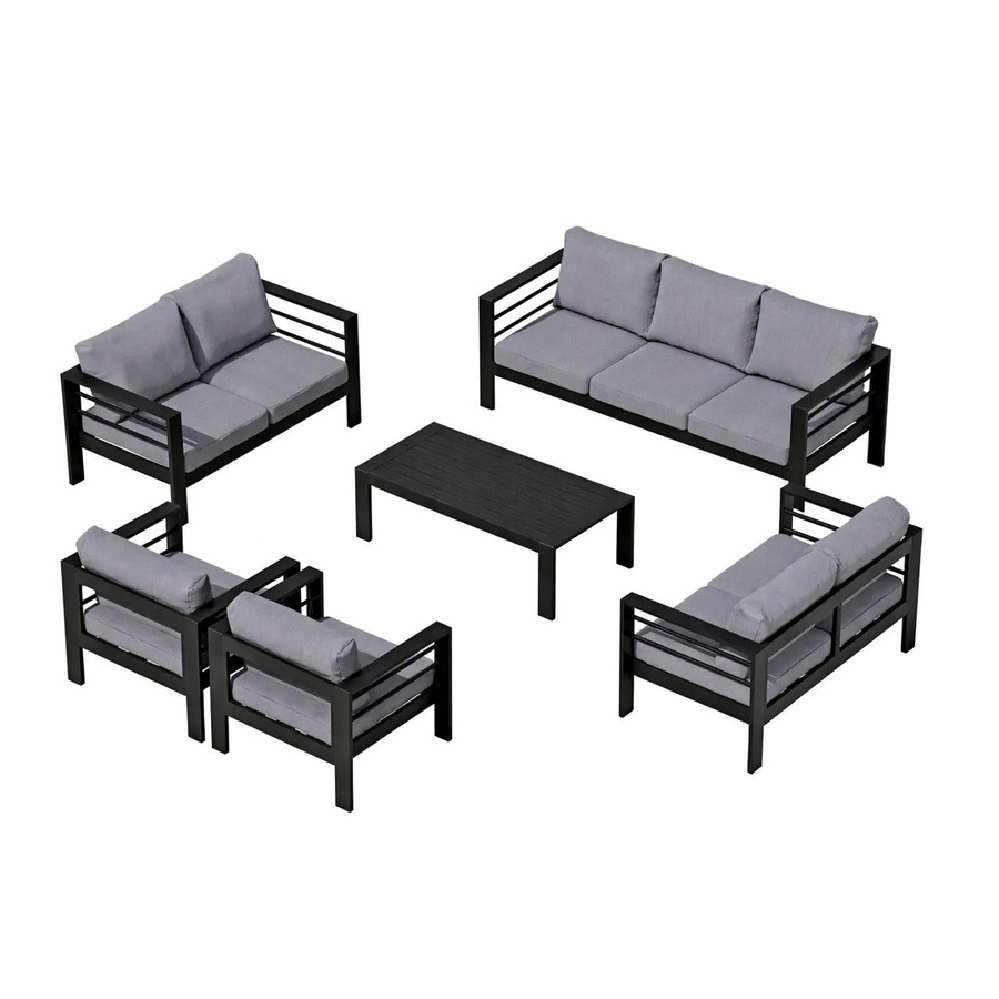 MeXo Gartenmöbel Set aus Aluminium und WPC mit Polyester Polstern für 9 Personen in Schwarz und Grau - Bild 2