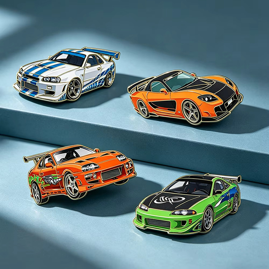 Potdemiel Anstecknadeln JDM Sportwagen-Emaille-Pins, 4er-Set, Herren - Bild 1