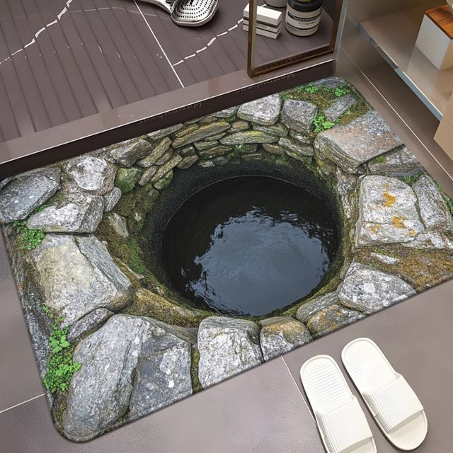 VIKAMA 3D Endless Abyss Illusion Teppich, rutschfest, Grau, B/T: 60 x 40 cm - Bild 1