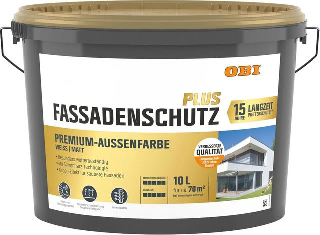 OBI Fassadenschutz Plus Premium-Aussenfarbe Weiß Matt 10 l - Bild 1