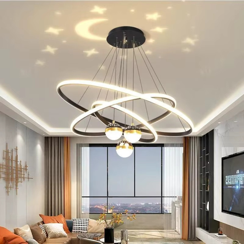 Moderne LED Anhängerleuchte SUNMEIYI in Gold/Messing aus Aluminium mit Ring-Design für Wohnzimmer, Esszimmer und Schlafzimmer, warmweißes Licht - Bild 2
