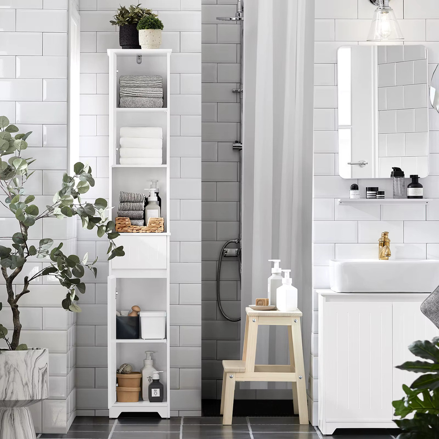 SoBuy BZR109 Hochschrank Badezimmer in Weiß mit Regalfächern und Türen - Bild 2