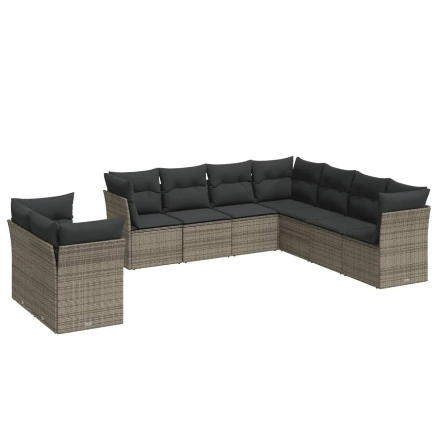 vidaXL 9-tlg Garten-Sofagarnitur in Grau aus Poly Rattan mit Sitzkissen und Stauraum - Bild 2