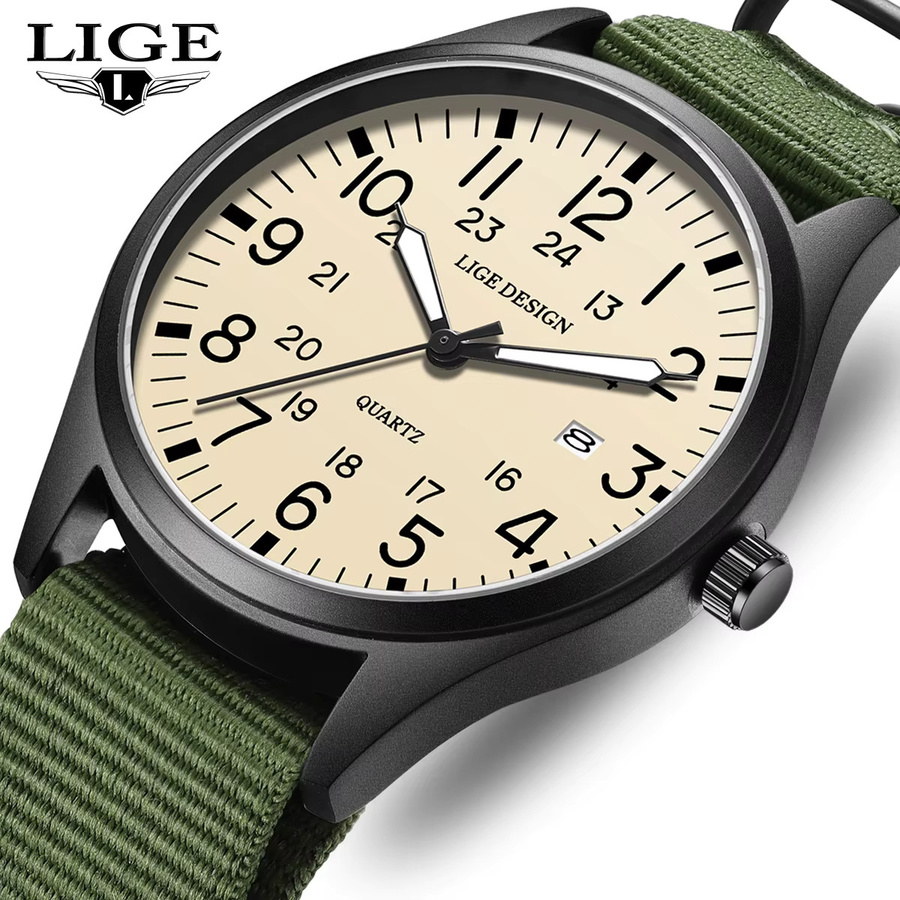 LIGE Chronograph, Quarz, Edelstahl, Textil/NATO, Herren, Grün - Bild 6