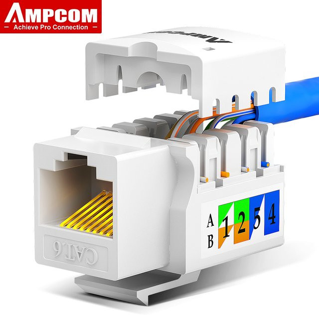 AMPCOM Cat6 RJ45 Keystone Jack Vertical Punch Down Ethernet LAN Netzwerkstecker-Modulanschluss in Weiß - Bild 1