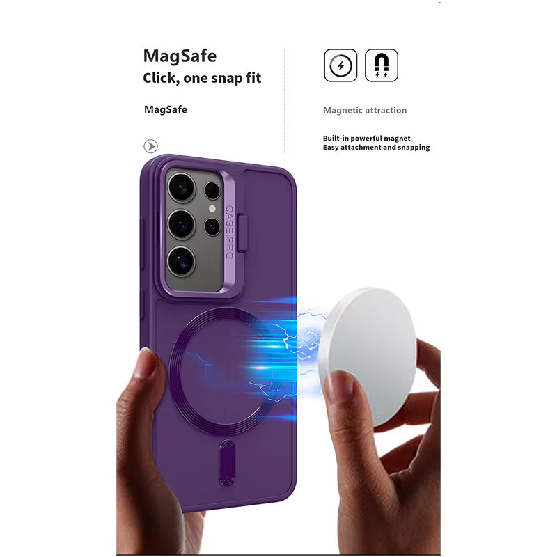 MagSafe Magnetische Stoßfeste Handyhülle für Samsung Galaxy S24 Ultra und S23 Ultra Plus mit Objektivhalter in Schwarz - Bild 2