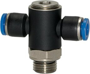 Riegler T-Steckverschraubung Blaue Serie, drehbar, G 3/8 außen, Durchmesser 8 mm, Messing, Blau/Schwarz - Bild 1