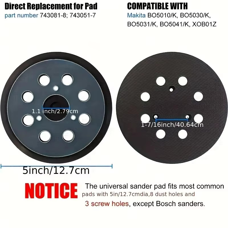 Makita 8-Loch-Schleifpad Ersatz-Hakenring mit 5 Zoll Durchmesser für Exzenterschleifer BO5010 und BO5030/K - Bild 3