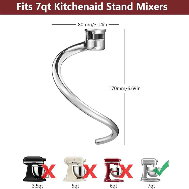 KitchenAid Zubehör-Set für 7-Liter-Mixer in Silber mit Schneebesen, Knethaken und Rührbesen - Bild 3