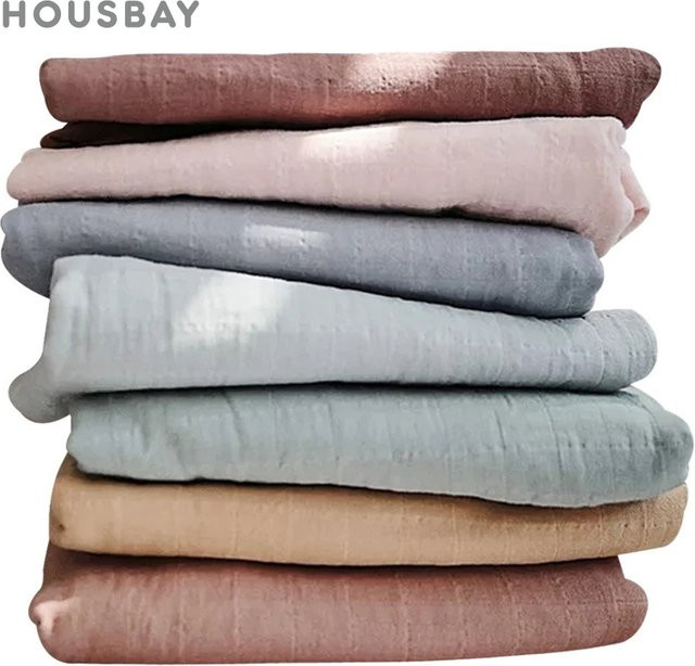 HOUSBAY Bambusdecke aus Musselin-Baumwolle in Beige, 2-lagige Gaze Babydecke für Neugeborene, B/B: 120 x 120 cm - Bild 1