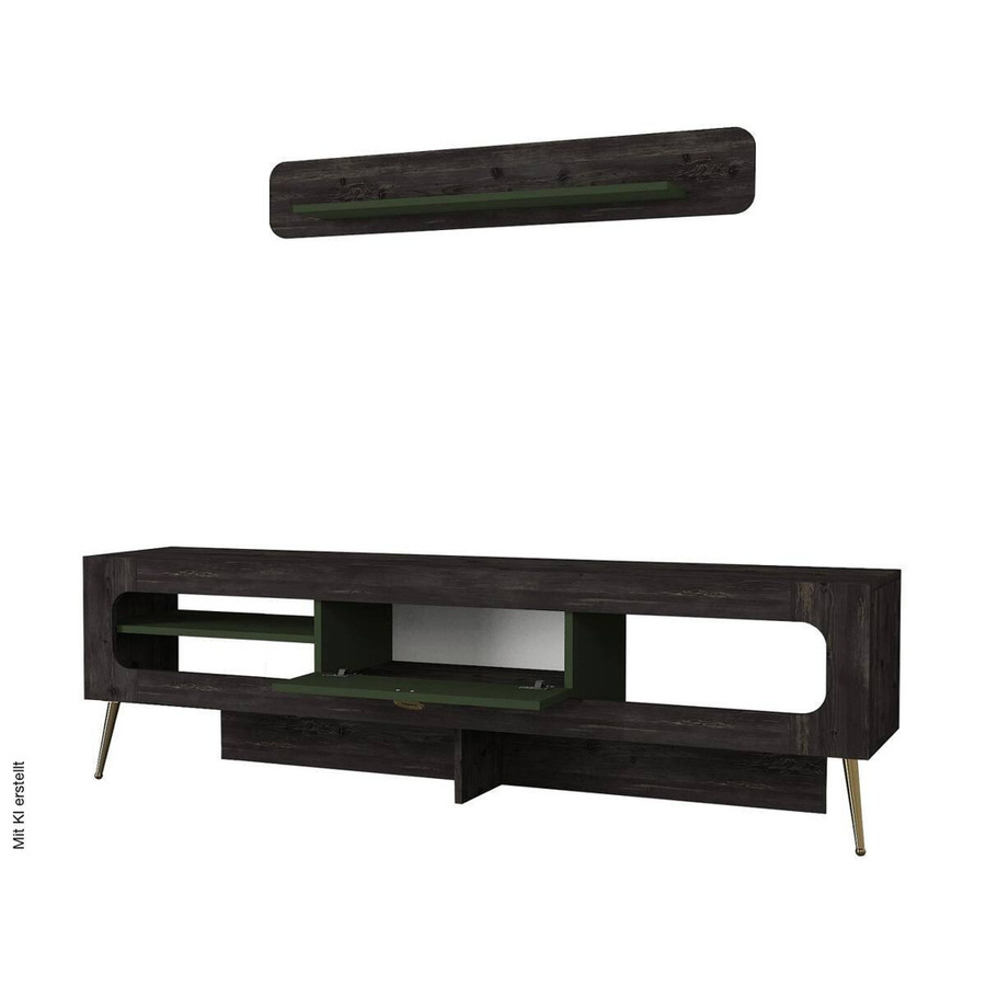 Wohnwand Milandra Rebab modern in Braun, Dunkelgrau und Dunkelgrün B/H/T: 180 x 55 x 31,5 cm - Bild 4