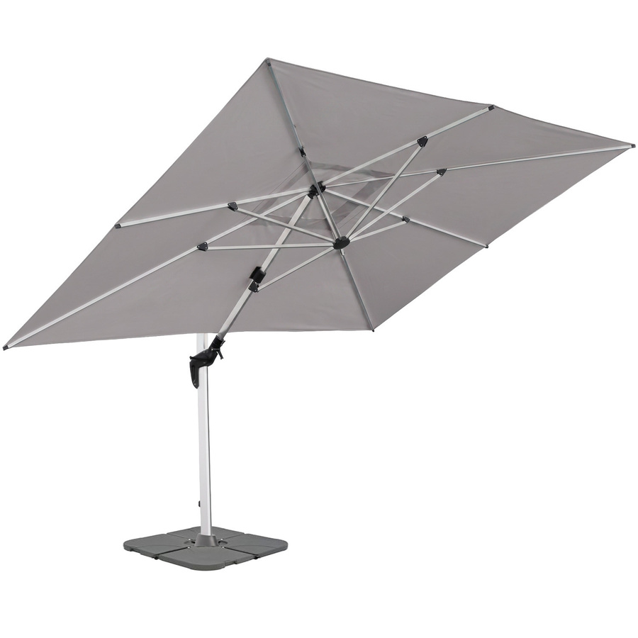 anndora Ampelschirm Aluminium Silber Grau, 3x4m quadratisch, 360 Grad drehbar, schwenkbar und neigbar, inklusive Betonplattenständer - Bild 1