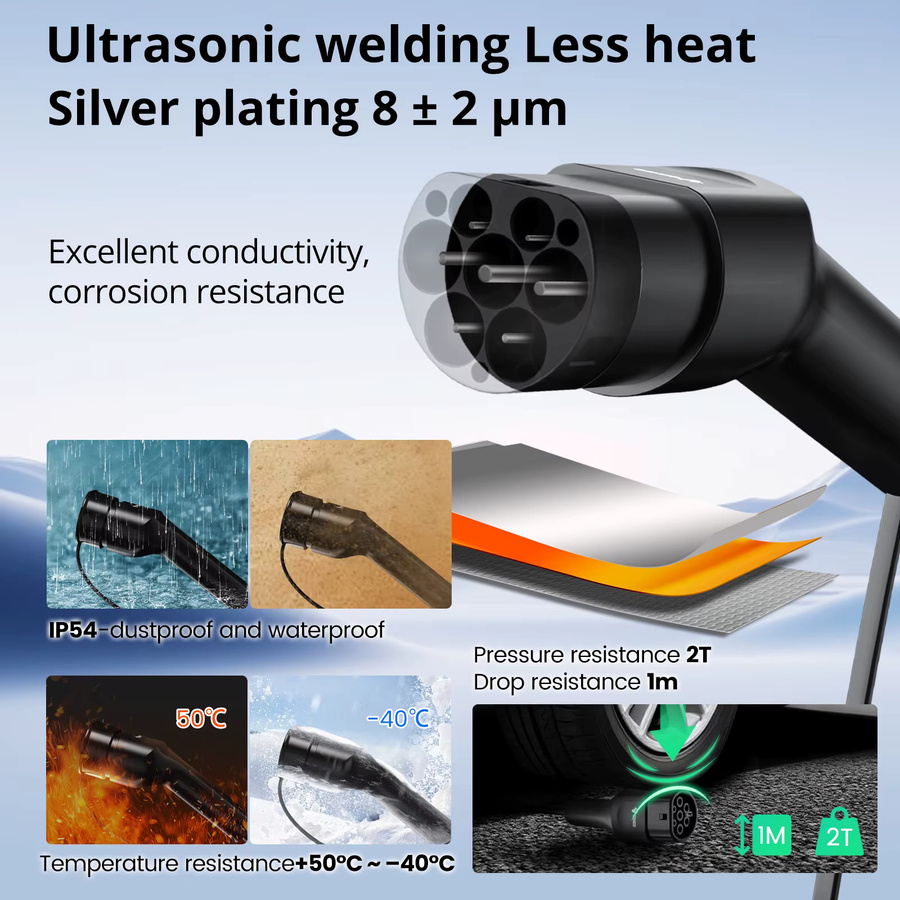 GONEO Typ 2 EV-Ladekabel Schwarz für europäische Elektrofahrzeuge, Modus 3, IP54 wasserdicht und robust - Bild 4