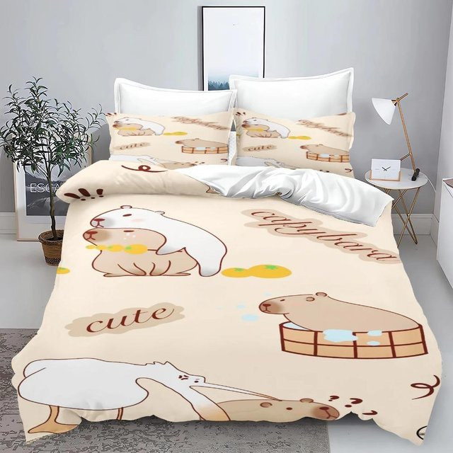 JMG Household Supplies Kinderbettwäsche Set Capybara mit Bettbezug und Kissenbezug, Beige, 100% Polyester, B/H: 90 x 200 cm - Bild 1