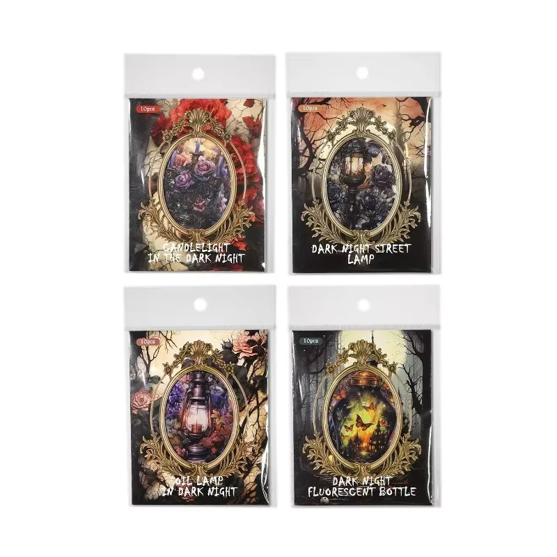 10 Blatt PET-Aufkleber Dark Night Light Series Retro-Gothic Design in Schwarz und Multicolour, B: 15,3 cm x H: 10,3 cm - Bild 2