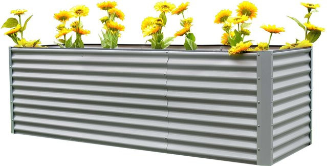 OUTFLEXX Hochbeet Set mit Erweiterungsmodul aus Aluminium-Zink-Stahl in Silber, Breite: 120 cm und 80 cm - Bild 1