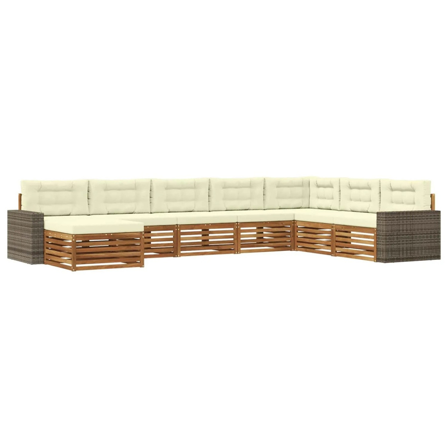 vidaXL Outdoor-Sofagarnitur aus Akazienholz in U-Form mit 8 Kissen in Natur und Creme - Bild 2