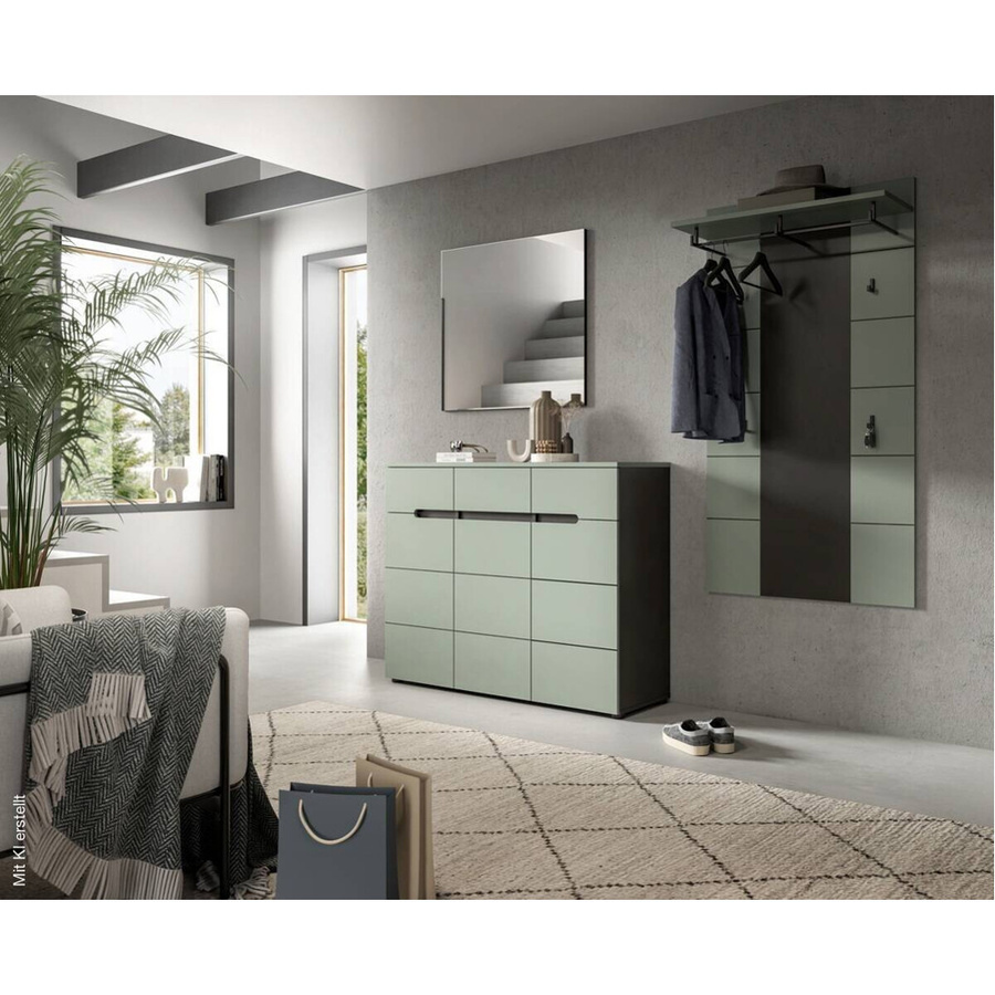 Schuhkommode Canu xonox.home in Grün und Basaltgrau, moderne Schuhschrank-Nachbildung für den Flur, B/H/T: 94 x 120 x 37 cm - Bild 3