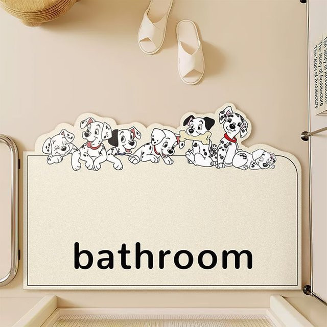 Saugfähige Badezimmer Bodenmatte mit Cartoon-Motiv aus Kieselgur, rutschfest und weich, Farbe: Weiß, B/T: 60 x 40 cm - Bild 1