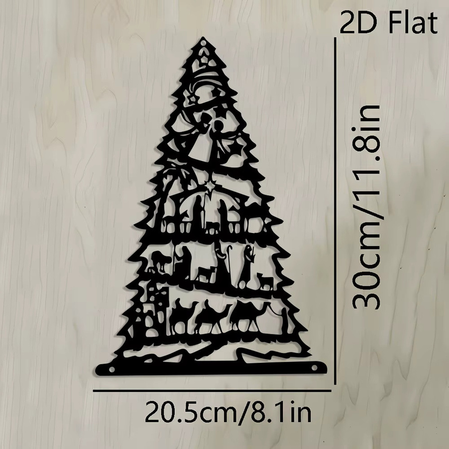 DDPNKL Weihnachtsbaum aus Metall im böhmischen Stil mit Schäferhund und Weisen, schwarze 2D-Wanddekoration - Bild 2